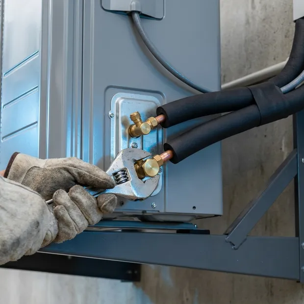 Copper refrigerant pipework connected to an outdoor unit